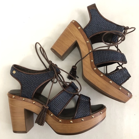 PIKOLINOS Sz 36 Blue Leather Stacked Heel Sandals - Picture 4 of 13